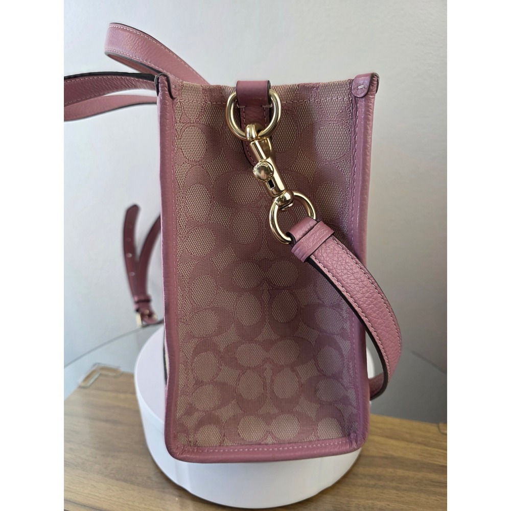 Coach Dempsey Tote 22 Signature Canvas Pink Varsity Stripe C8417 Crossbody Bag - Picture 6 of 11